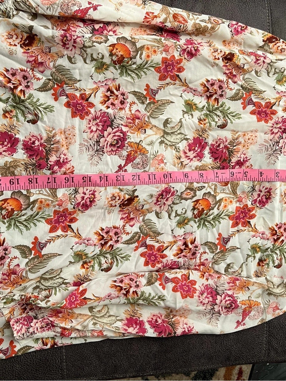Cynthia Rowley Floral Blouse Size M Cream Pink Boho V-Neck 3/4 Sleeve - Picture 6 of 8